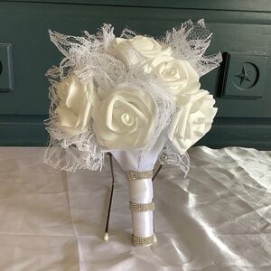 Small rose and lace flowers bridal bouquet..you pick colors